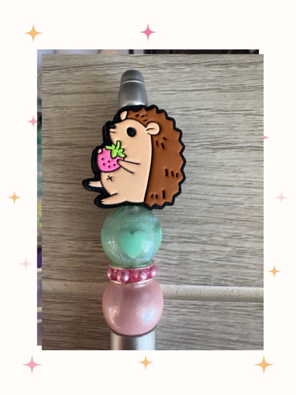 Handmade Hedgehog Strawberry Beaded Pen